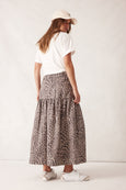 Drop Waist Denim Midi Skirt Leopard