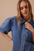 Dylan Pleat Sleeve Demin Shirt Fresh Indigo