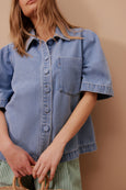 Dylan Pleat sleeve Demin  Shirt Vintage blue