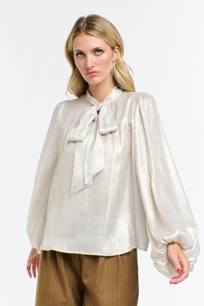 Pussy Bow Top - Champagne