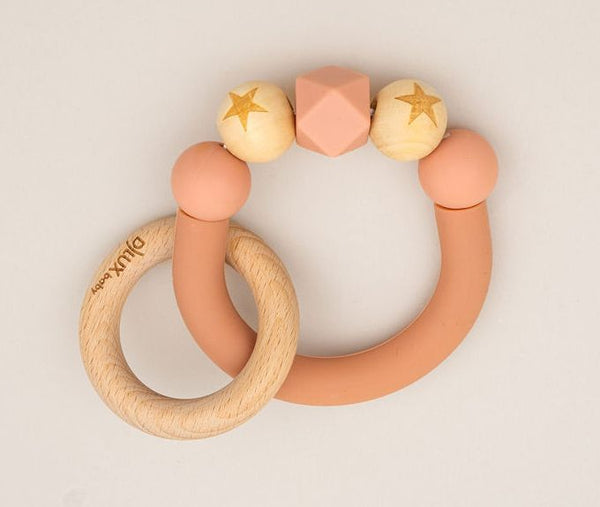Giggles Silicone Wood Teether - Pink