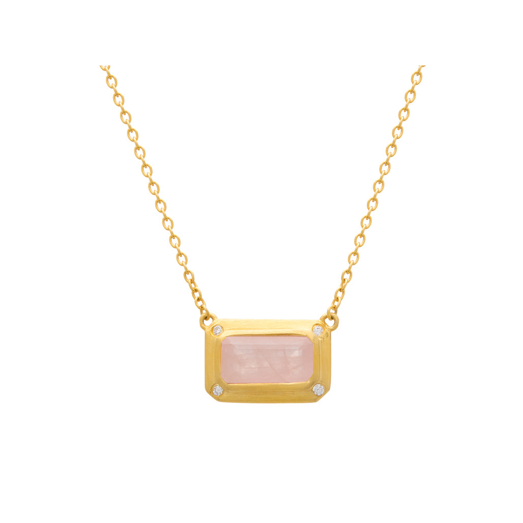 Rose Quartz Pendant - 18 kt Gold Plate