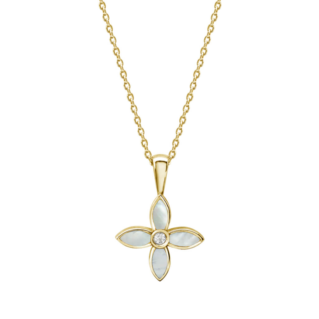 Floral Necklace with MOP - 18 kt Gold Plate