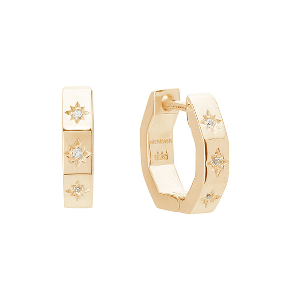 Octagonal Huggies White Topaz - 18 kt Gold Plate