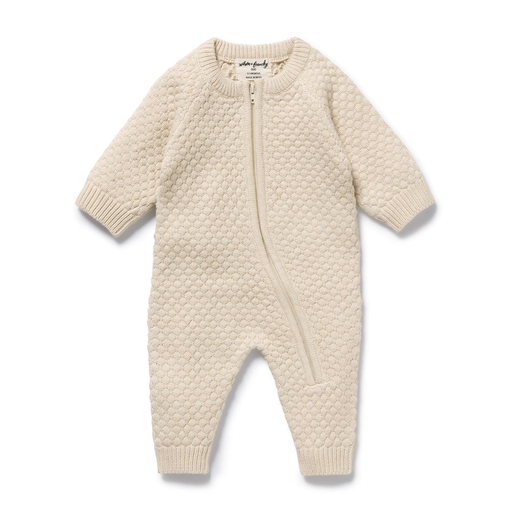 Organic Knitted Bauble Growsuit -Cream